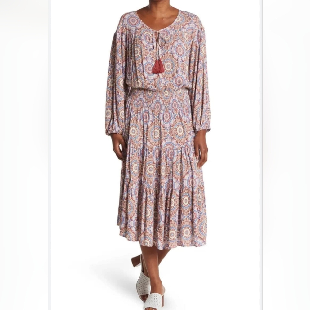 Bohme Purple and Rust Midi Dress Size Large